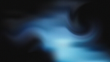 Glowing blue abstract grainy black blue background, noise texture futuristic dynamic poster header...