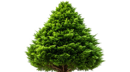 Cedar tree with dense green leaves on white background
