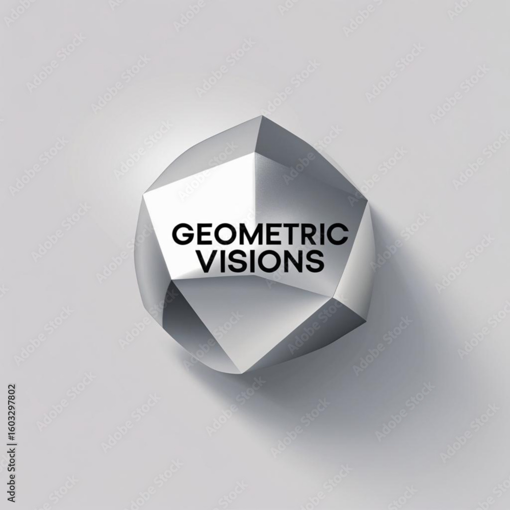 Aufkleber Polygonal object with facets reflecting light on a neutral surface casting a soft shadow creating depth