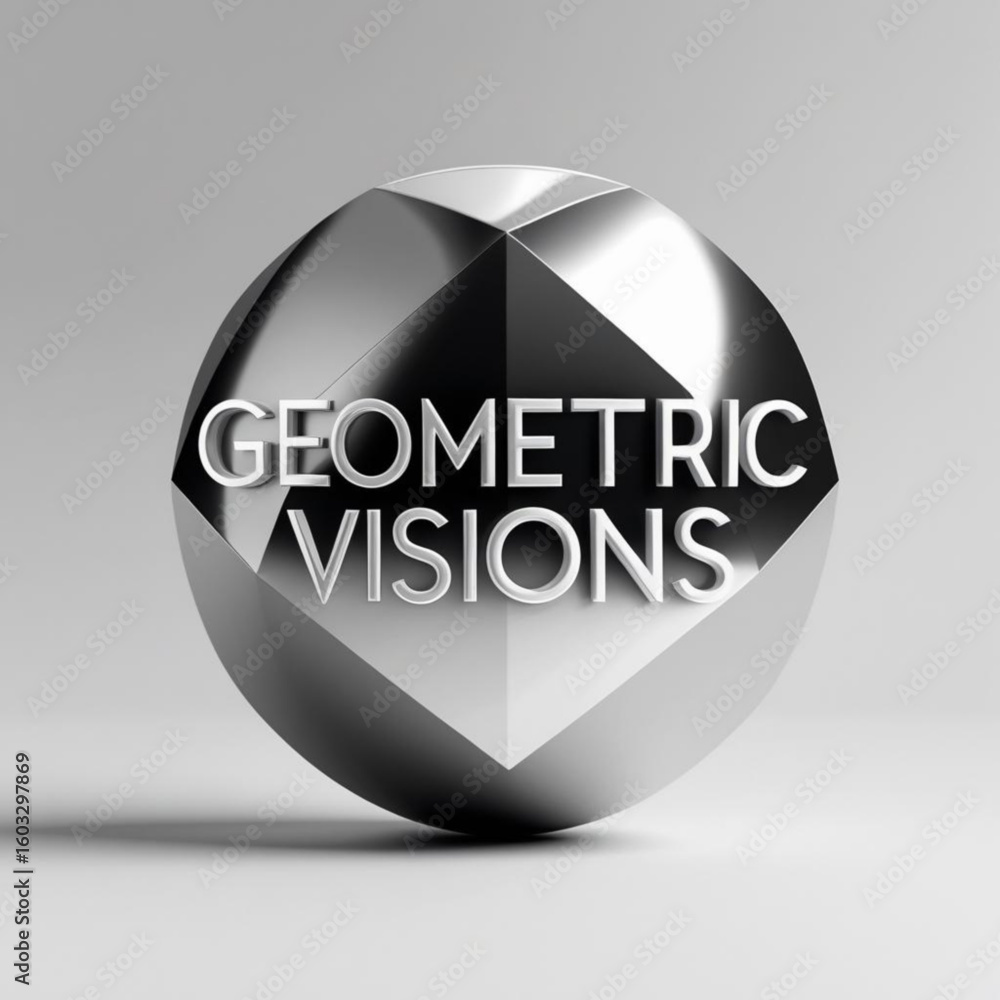 Poster spherical object with sharp edges and geometric facets, showcasing reflections and contrasting light
