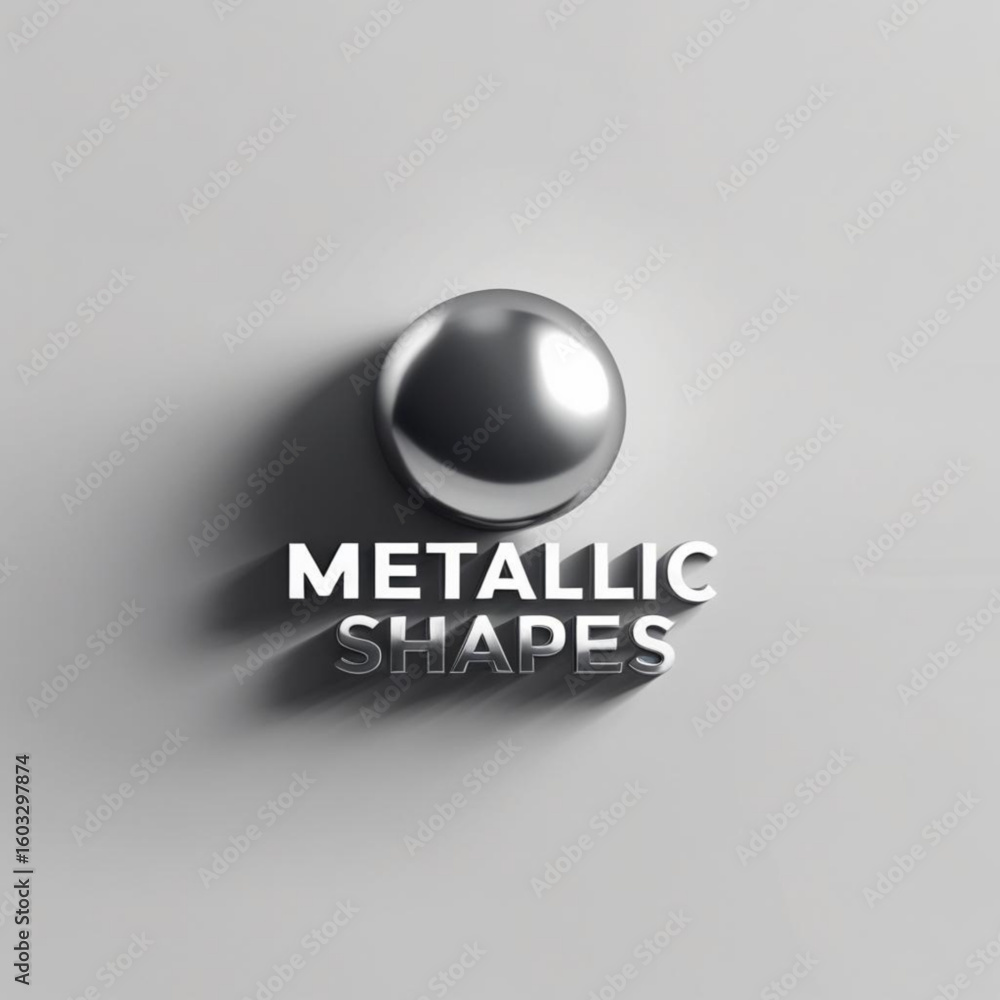 Aufkleber silver sphere casting shadow on plain surface with metallic shapes text below the sphere object view