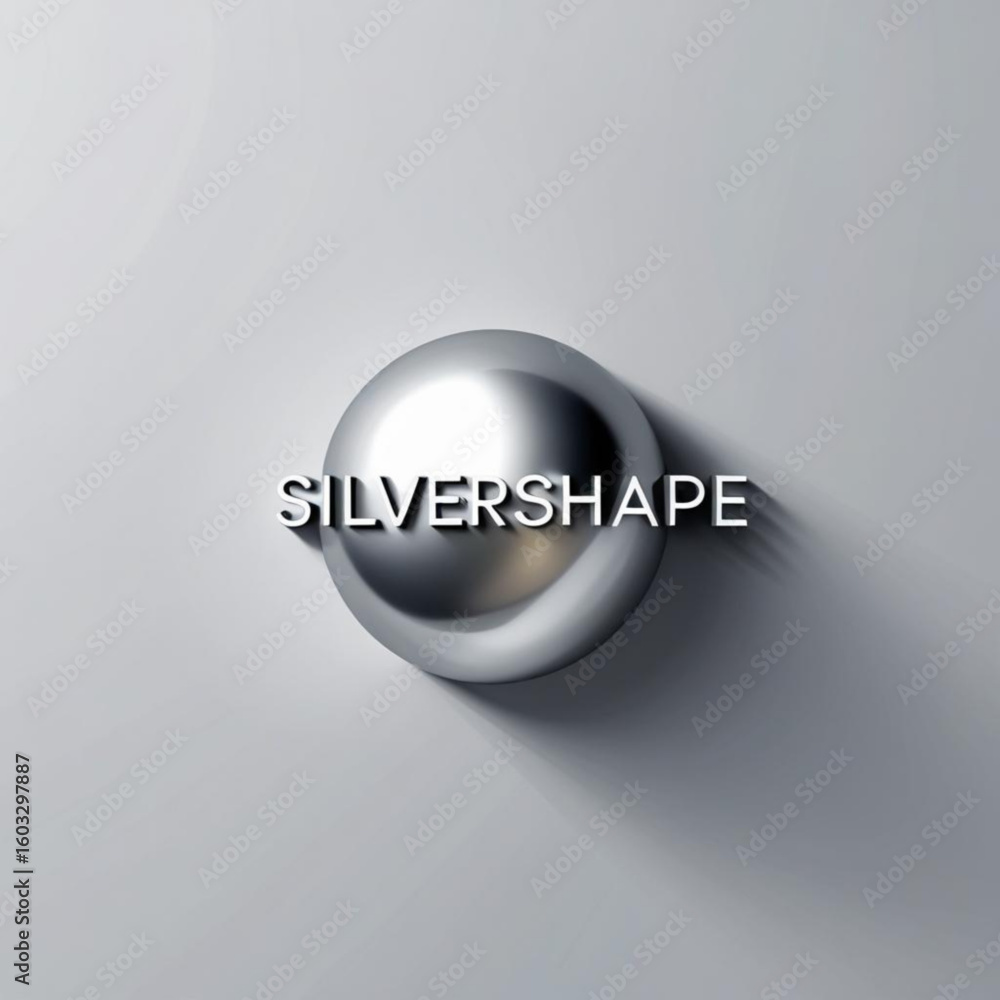Fototapete metallic sphere casting shadow on pale surface creating simple minimalist composition with text over