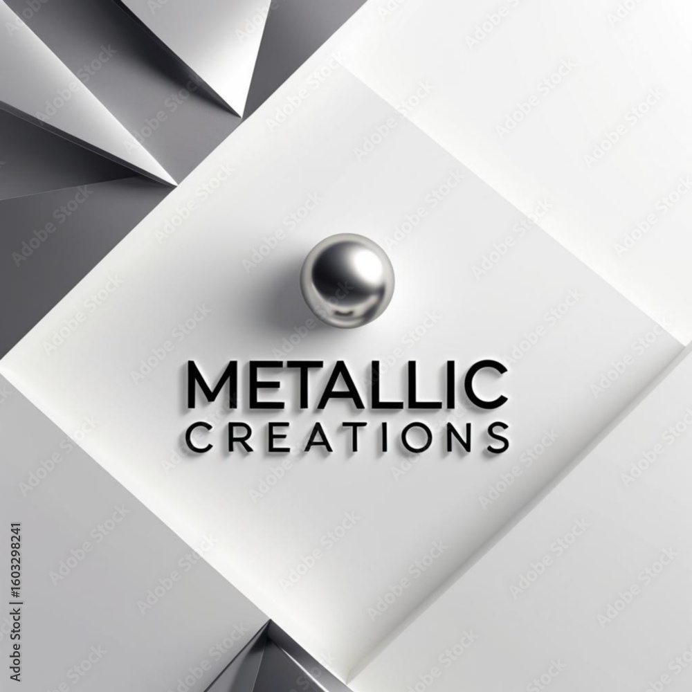 Poster geometric composition with sphere and text overlay on a multifaceted surface design rendered in shad
