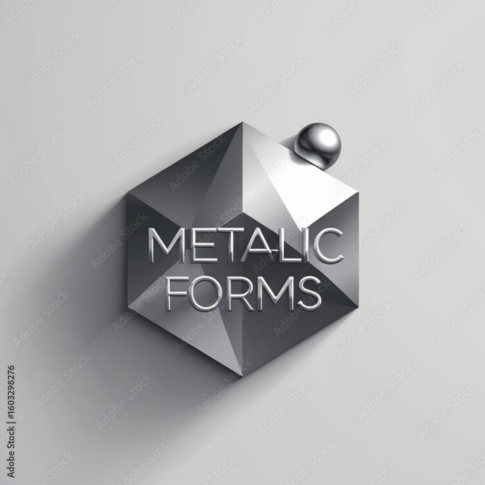 Fototapete polygonal metallic object with spherical element casting shadow on a plain surface in a digital rend