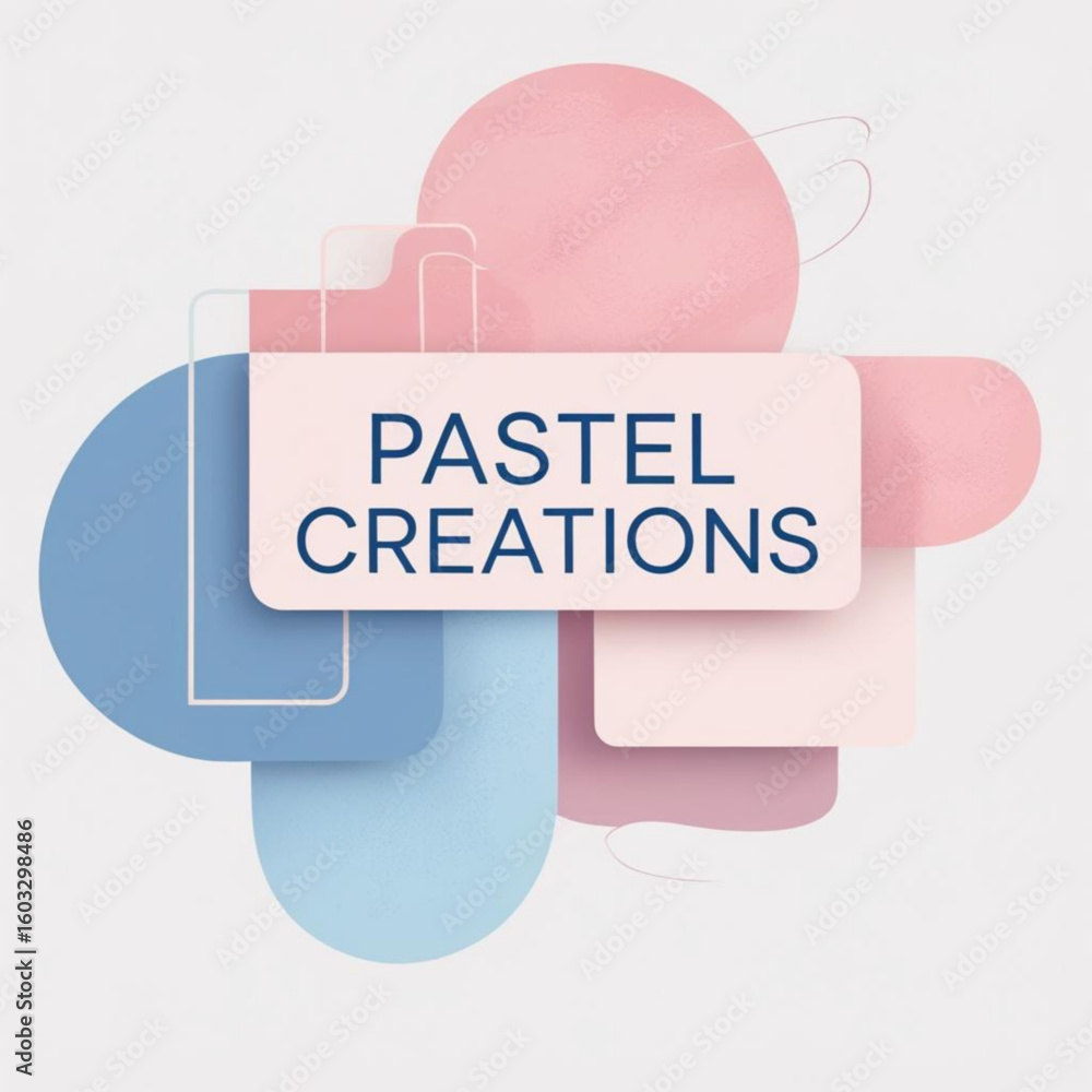 Fototapete abstract composition featuring geometric shapes in gentle hues with a central text element design fo