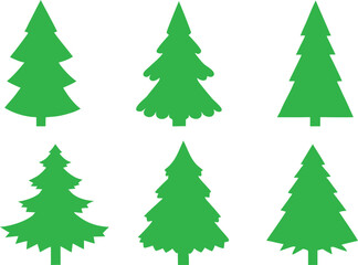 Fototapeta premium Collection of a Simple Green Evergreen Tree, Different Shapes and Sizes, Holiday