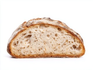Artisan Rustic Sourdough Bread Slice with Golden Crust and Open Crumb Isolated on White