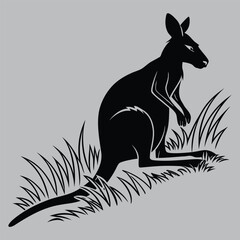 Kangaroo Resting Peacefully on Grass silhouette vector design art and illustration