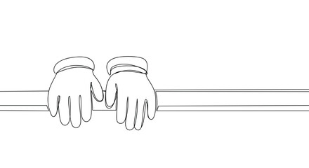 Obraz premium Wool gloves hanging on a fence in line art style 