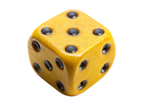 textured yellow six sided die featuring distinct b isolated on white background PNG, AI GENERATED