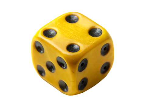  textured yellow six sided die featuring distinct b isolated on white background PNG, AI GENERATED - Powered by Adobe