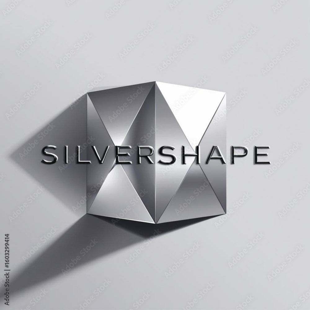 Aufkleber Geometric cube with metallic surface and triangular facets casting soft shadow on light surface design element