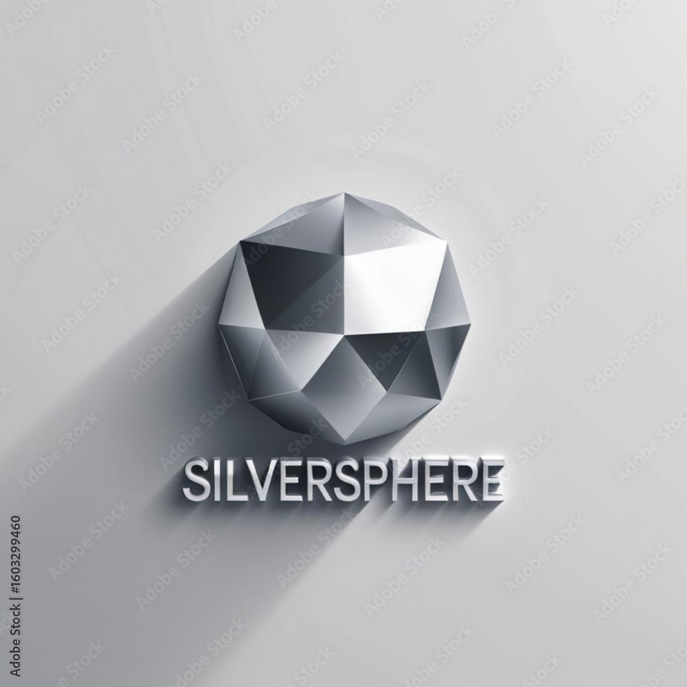 Leinwandbilder Polygonal sphere with metallic texture casting long shadow on light surface with text below the shape