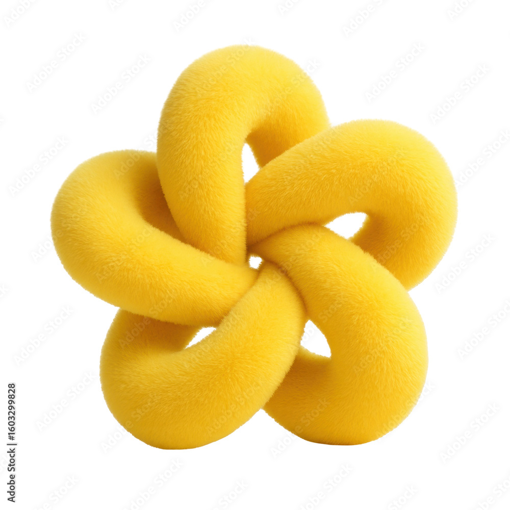 Poster abstract yellow intertwined plush knot symbolizing complexity and creativity on a transparent backgr