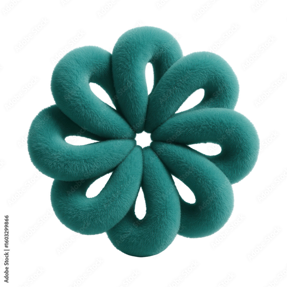 Poster turquoise fabric loop flower icon isolated on transparent background showcasing geometric design and