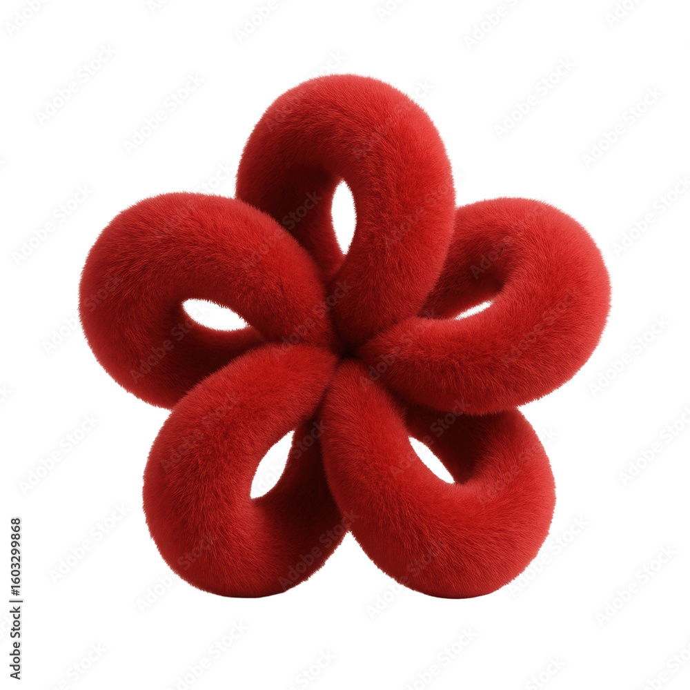 Poster red abstract plush flower symbol on transparent background representing creativity and softness in m