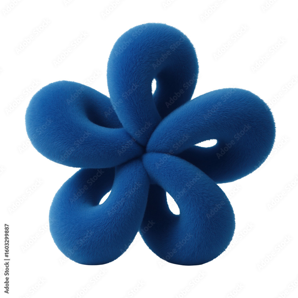 Poster abstract blue plush geometrical knot icon with intertwined loops and soft texture isolated on transp