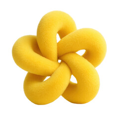 Abstract yellow intertwined plush knot symbolizing complexity and creativity on a transparent  background with a soft, inviting texture and artistic concept.