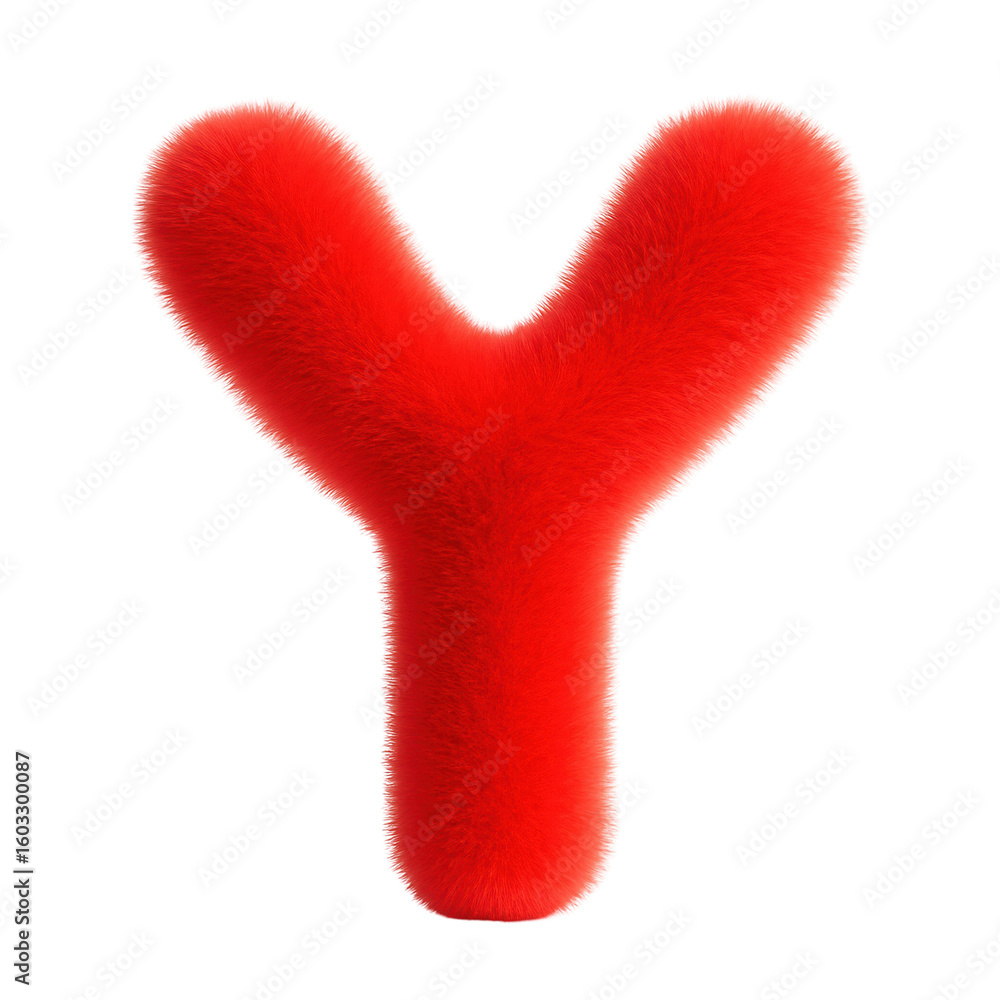 Poster soft red fluffy letter y design element isolated on transparent background for playful and creative 