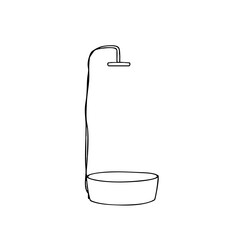 Simple line sketch of shower in minimalist style on white background  