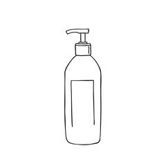 Simple line sketch of shampoo bottle in minimalist style  
