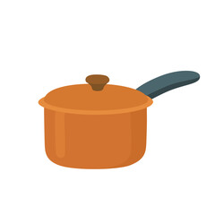 Flat Style Vector Illustration of Orange Saucepan with Lid