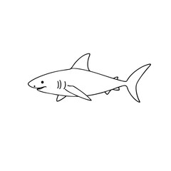 Simple line sketch of a shark swimming in the ocean  