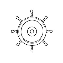 Simple line sketch of a ship wheel in a minimalist style  