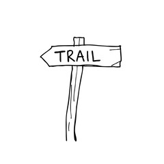 Simple line sketch of a trail sign pointing the way  