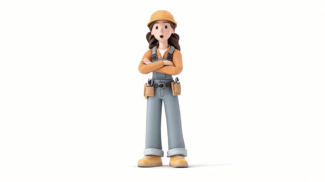 Confident Female Construction Worker: 3D Animated Character