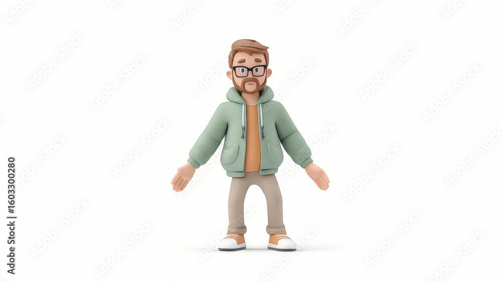 Poster confused 3d cartoon man: a quirky animated character with a questioning expression