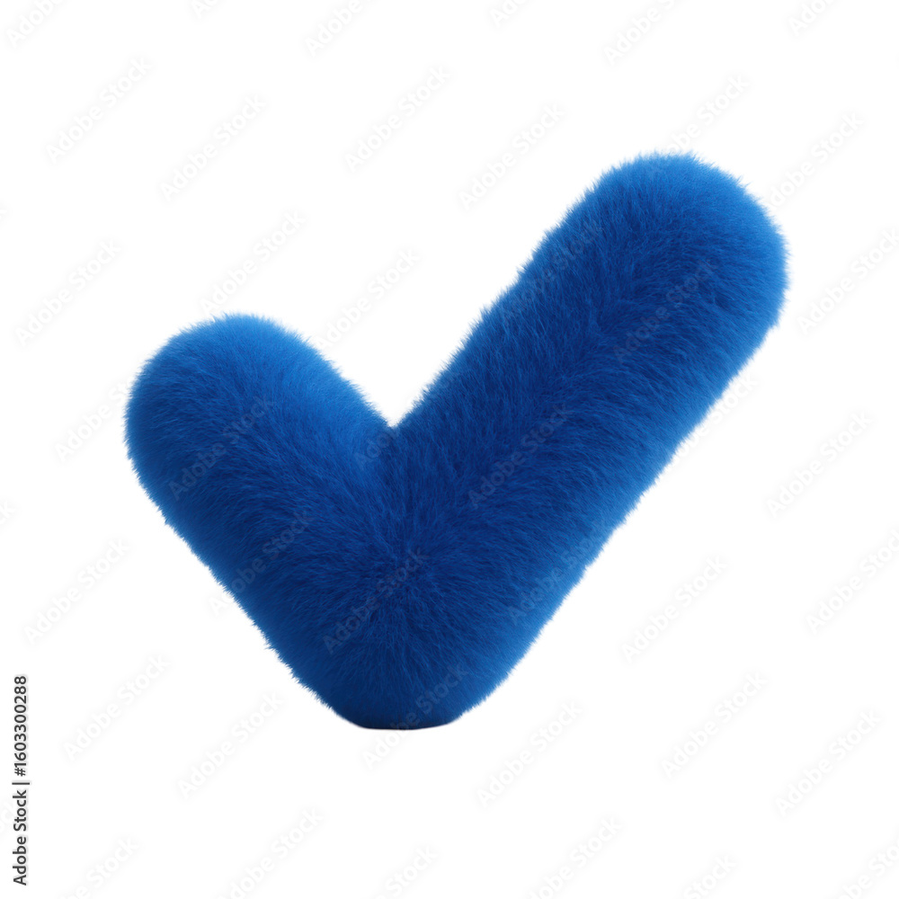 Poster blue fluffy check mark icon on transparent background symbolizing approval and positivity in digital