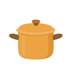 Flat Style Vector Illustration of Yellow Cooking Pot with Lid