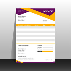 Creative organic shape corporate invoice design template with tow color, money receipt of bossiness