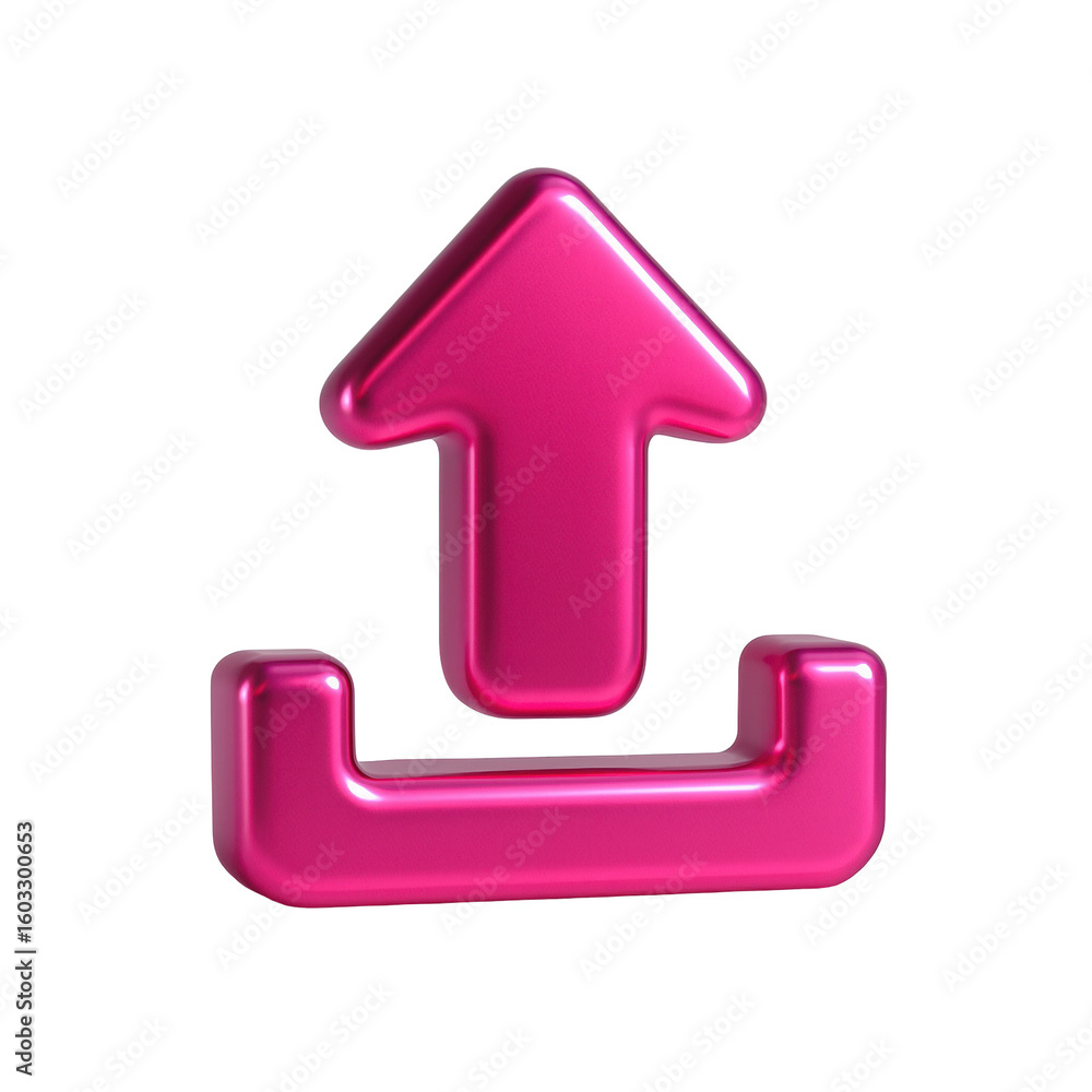 Poster pink 3d upload arrow icon on transparent background symbolizing data transfer and digital communicat