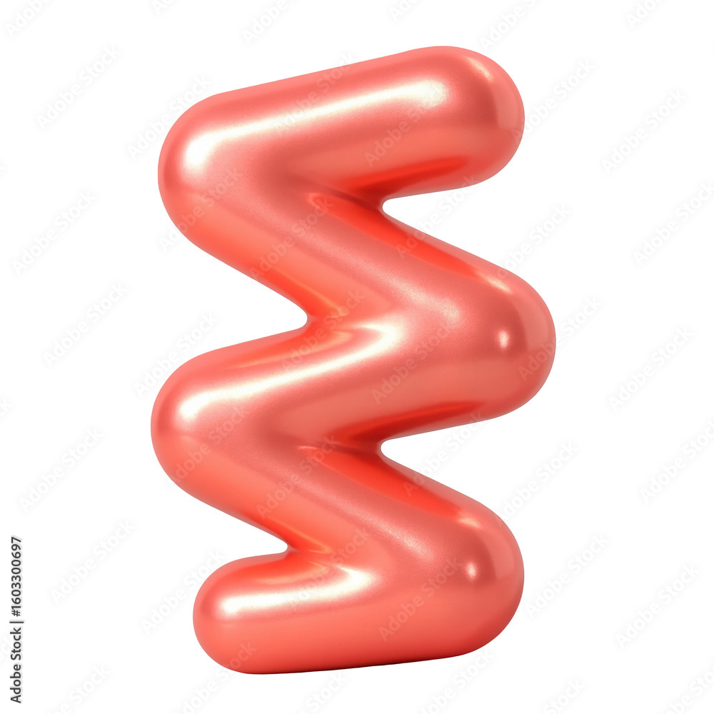 Poster 3d icon of abstract shiny zigzag shape in metallic pink isolated on transparent background, represen