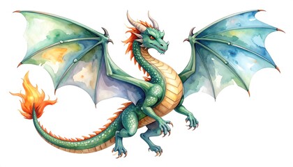 Colorful dragon in flight