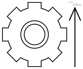 Gear symbol paired with a bold upward arrow signifying innovation, progress, growth, optimization, leadership, teamwork, and strategy. Ideal for tech advancements, improvement strategies