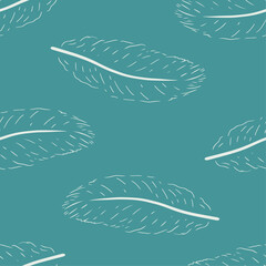 Feather seamless pattern. Simple white silhouettes of branches, snow effect. Decorative template for fabric, wallpaper, wrapping print, vector background