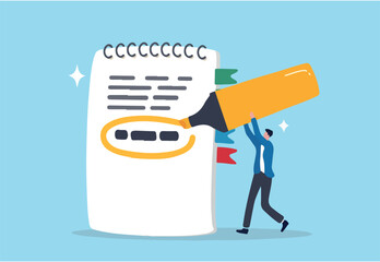 Highlight important note, serious essential word in highlight circle or underline, marked critical, vital or significant, spotlight attention concept, businessman highlight pen circle important note