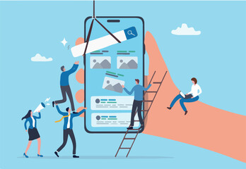 Build mobile app, webpage or user interface, UX, UI implementation, online website ideas, online marketing optimization concept, business people help building mobile application on smart phone