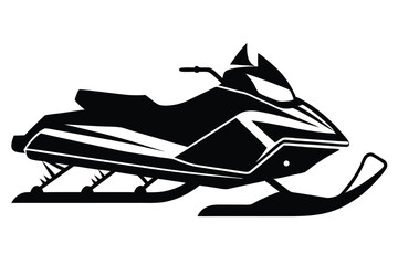Side View Silhouette Illustration of a Modern Snowmobile, Black on White Background