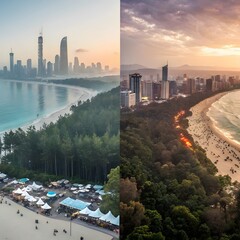 Coastal Cityscape Contrast: Before and After