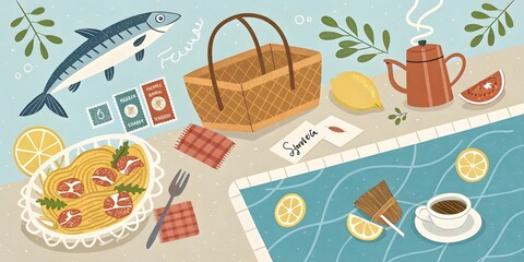 Seaside Picnic Scene