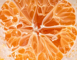 Macro Close Up of Vibrant Orange Mandarin Section Showing Juicy Texture Detail