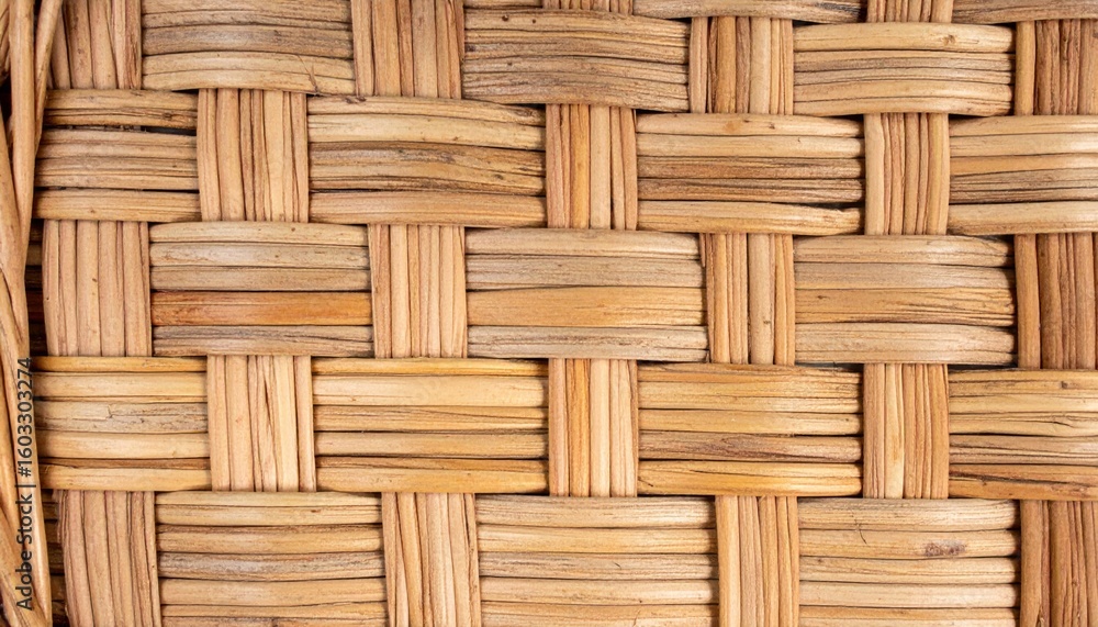 Poster neutral woven wicker texture background with interlaced straw pattern detail