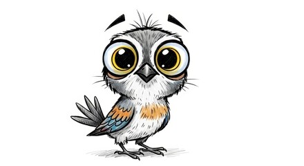 Fototapeta premium Cute cartoon bird character with big eyes in a children's style 