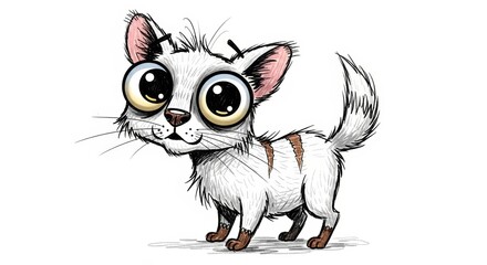 Obraz premium Cute cartoon cat with large eyes in a playful pose, children's style 