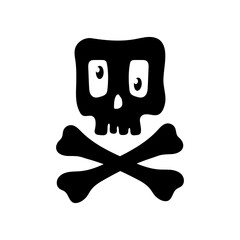 Skull and crossbones icon. Black silhouette. Front view. Vector simple flat graphic hand drawn illustration. Isolated object on white background. Isolate.