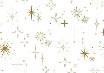 Seamless pattern with golden stars. Christmas, birthday design in golden color on a light background. Trendy modern vector illustration. Cute hand drawn flat design